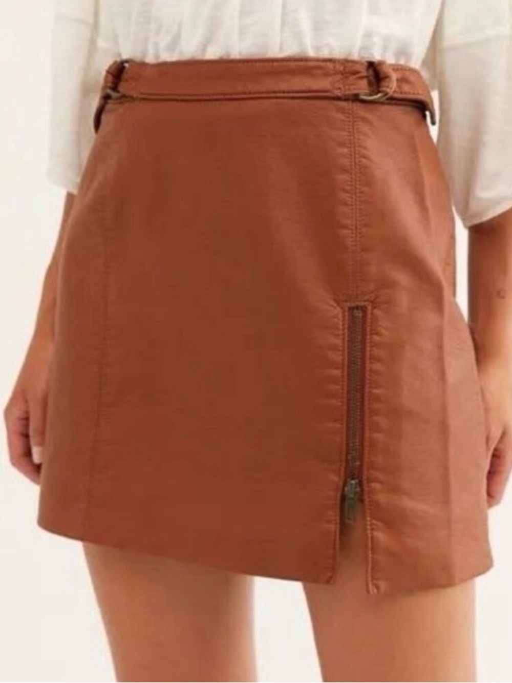 Two Free People Vegan Leather Mini Skirts — Black & Cognac - Picture 6 of 7